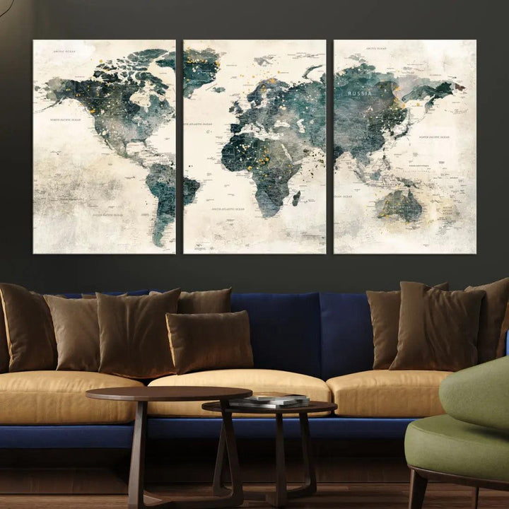 Extra Large Detailed World Map Wall Art Print on Canvas Travel Map