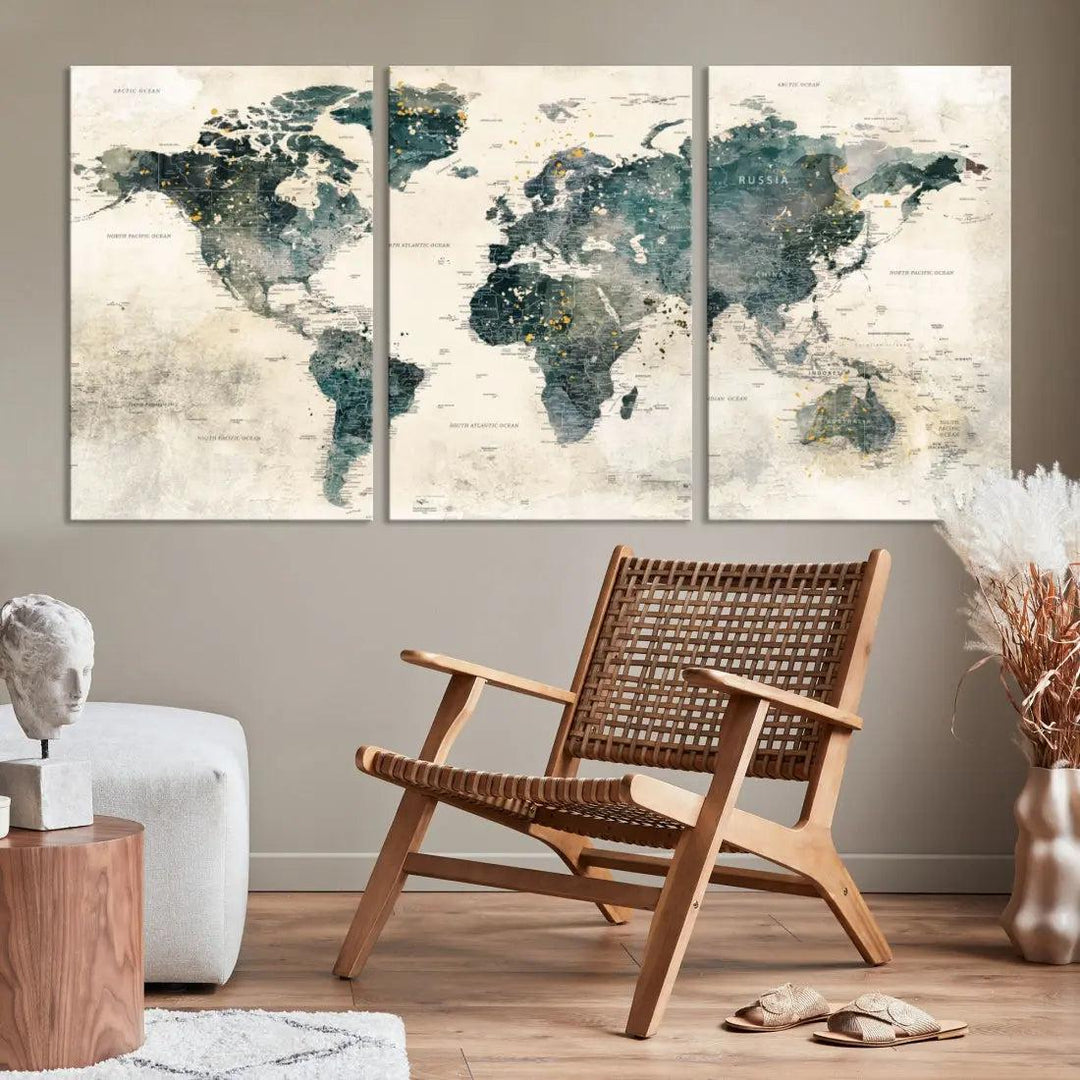 Extra Large Detailed World Map Wall Art Print on Canvas Travel Map