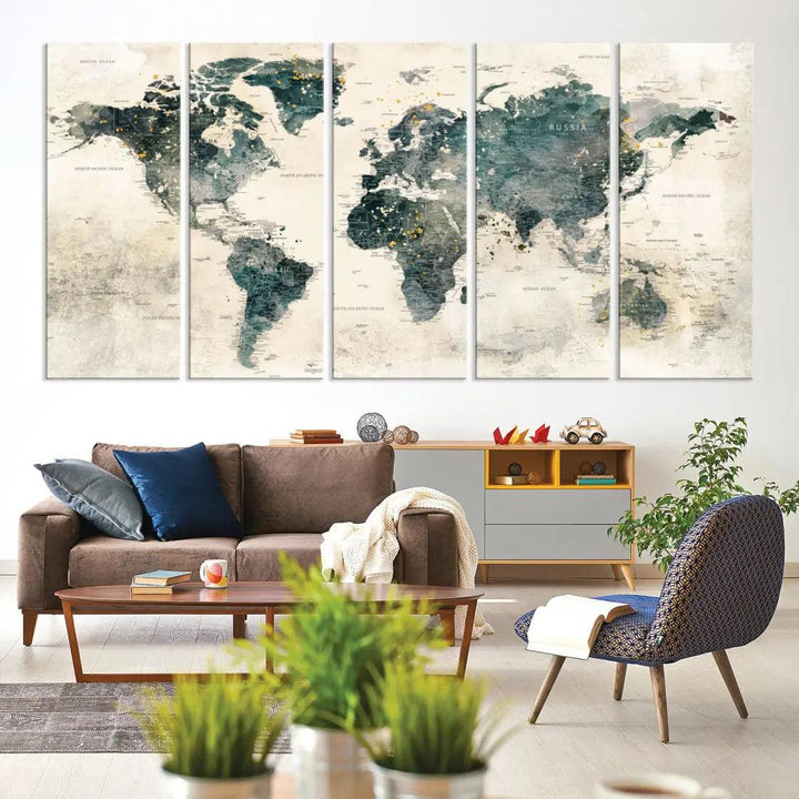 Extra Large Detailed World Map Wall Art Print on Canvas Travel Map