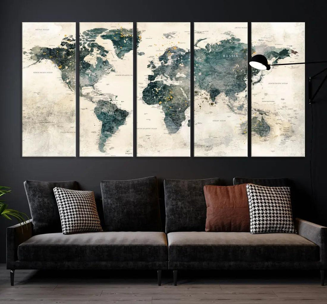 Extra Large Detailed World Map Wall Art Print on Canvas Travel Map