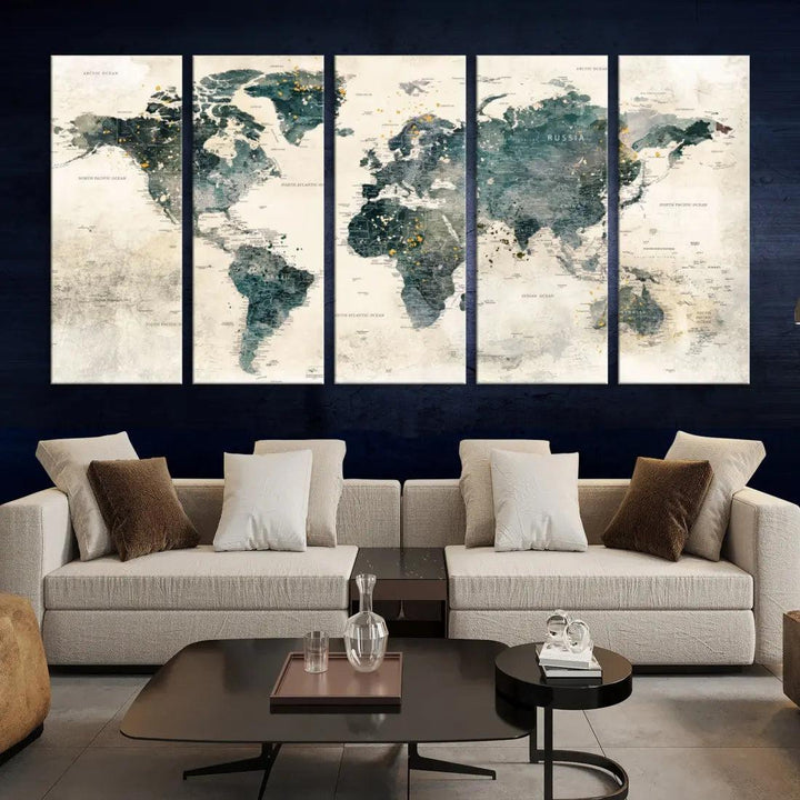 Extra Large Detailed World Map Wall Art Print on Canvas Travel Map