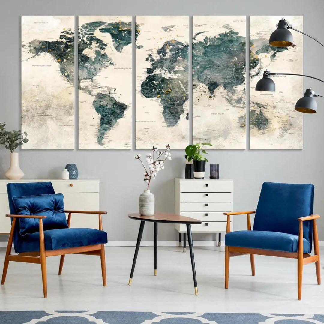 Extra Large Detailed World Map Wall Art Print on Canvas Travel Map