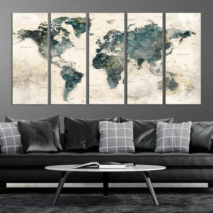 Extra Large Detailed World Map Wall Art Print on Canvas Travel Map