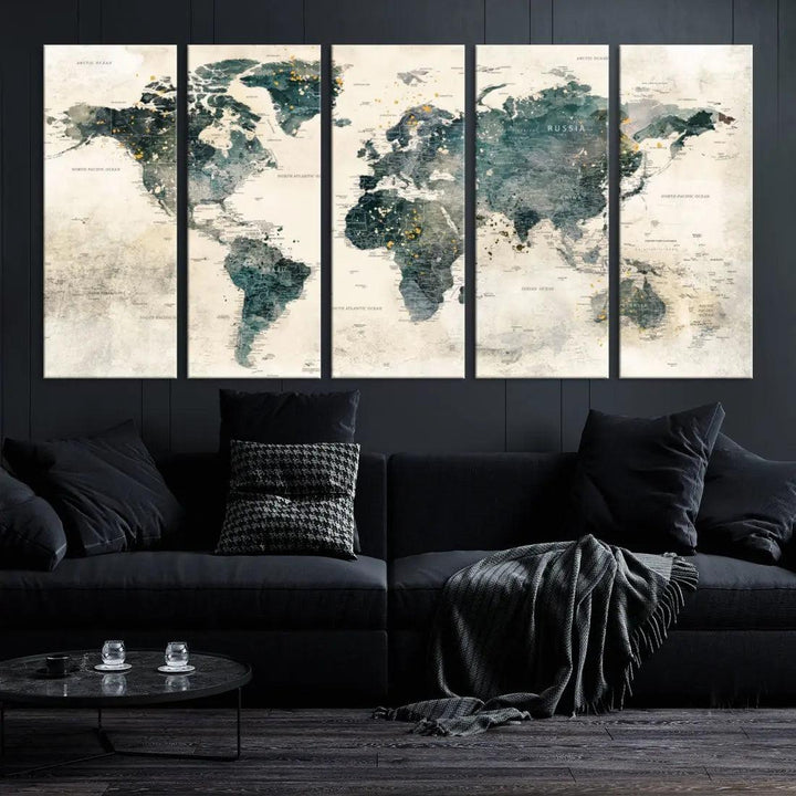 Extra Large Detailed World Map Wall Art Print on Canvas Travel Map