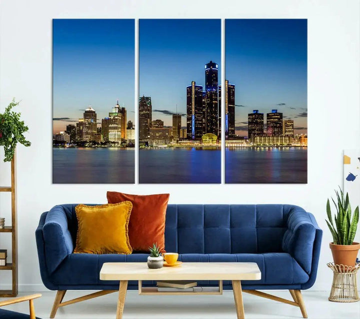 Extra Large Detroit Ohio Skyline Cityscape Large Wall Art Canvas Print