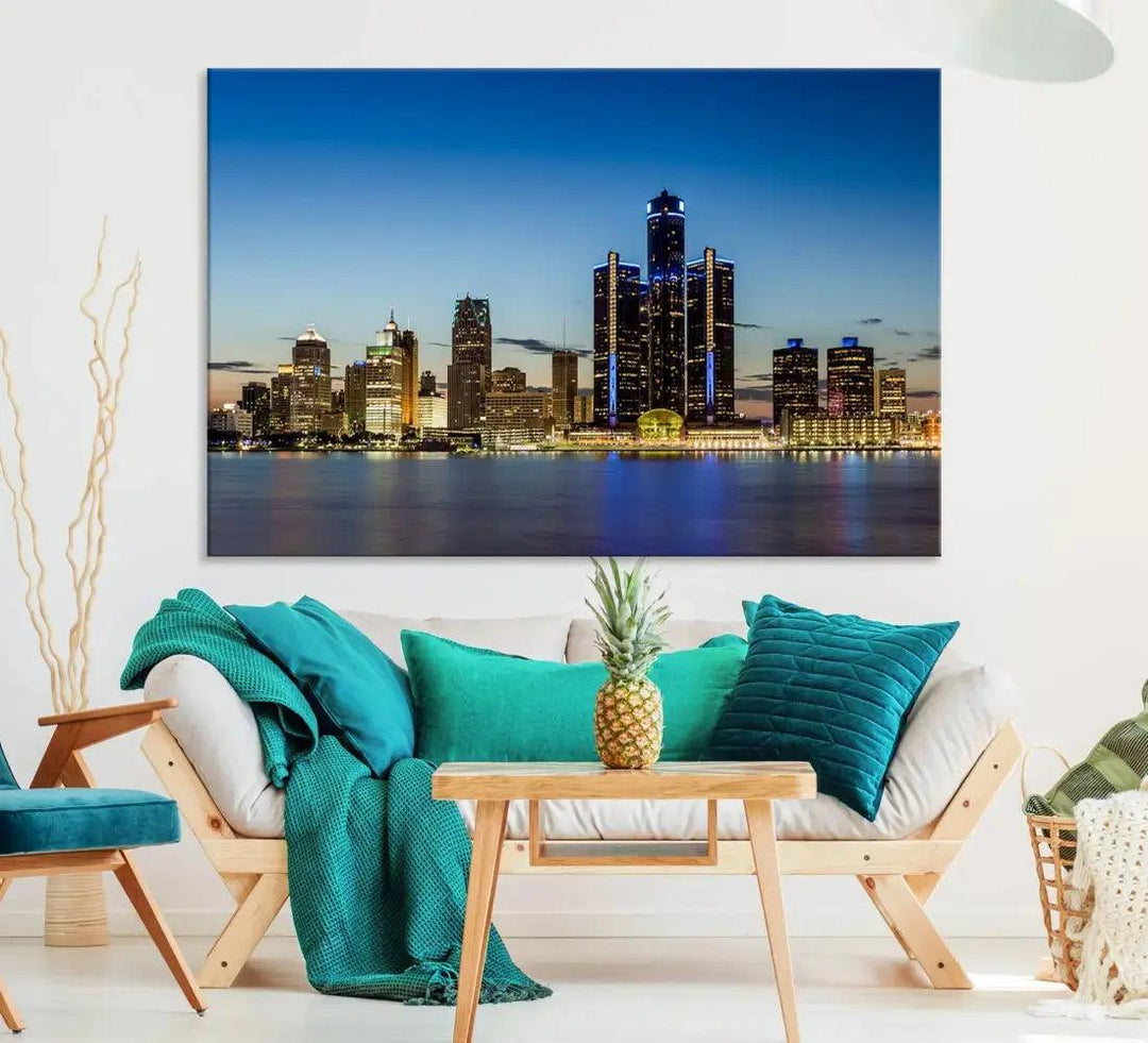 Extra Large Detroit Ohio Skyline Cityscape Large Wall Art Canvas Print