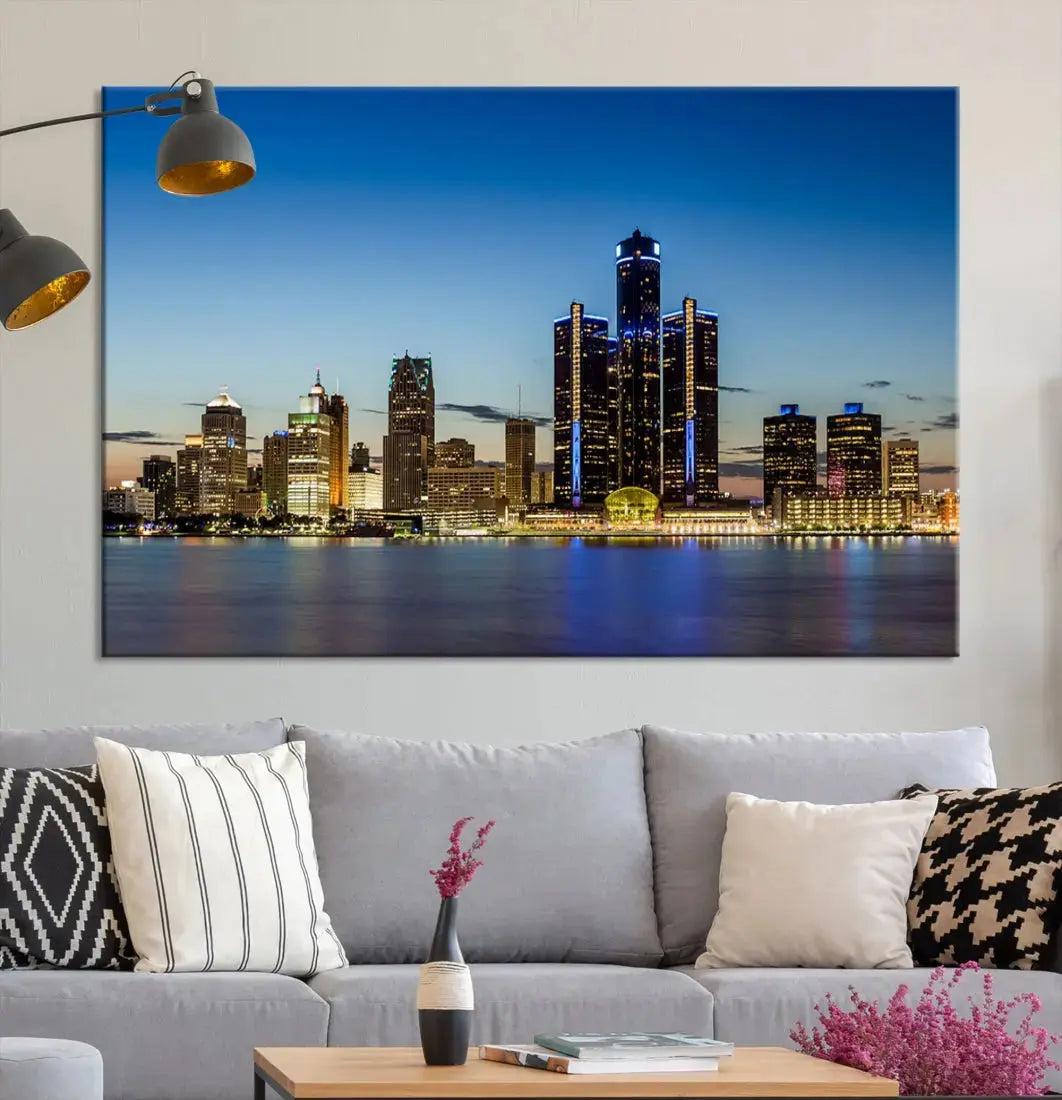 Extra Large Detroit Ohio Skyline Cityscape Large Wall Art Canvas Print