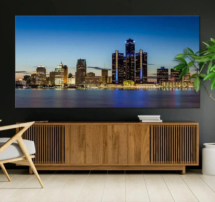 Extra Large Detroit Ohio Skyline Cityscape Large Wall Art Canvas Print