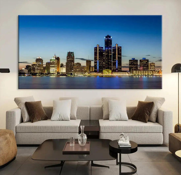 Extra Large Detroit Ohio Skyline Cityscape Large Wall Art Canvas Print