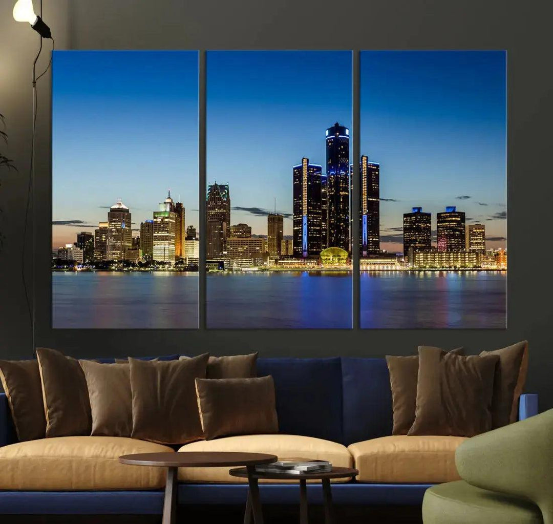 Extra Large Detroit Ohio Skyline Cityscape Large Wall Art Canvas Print