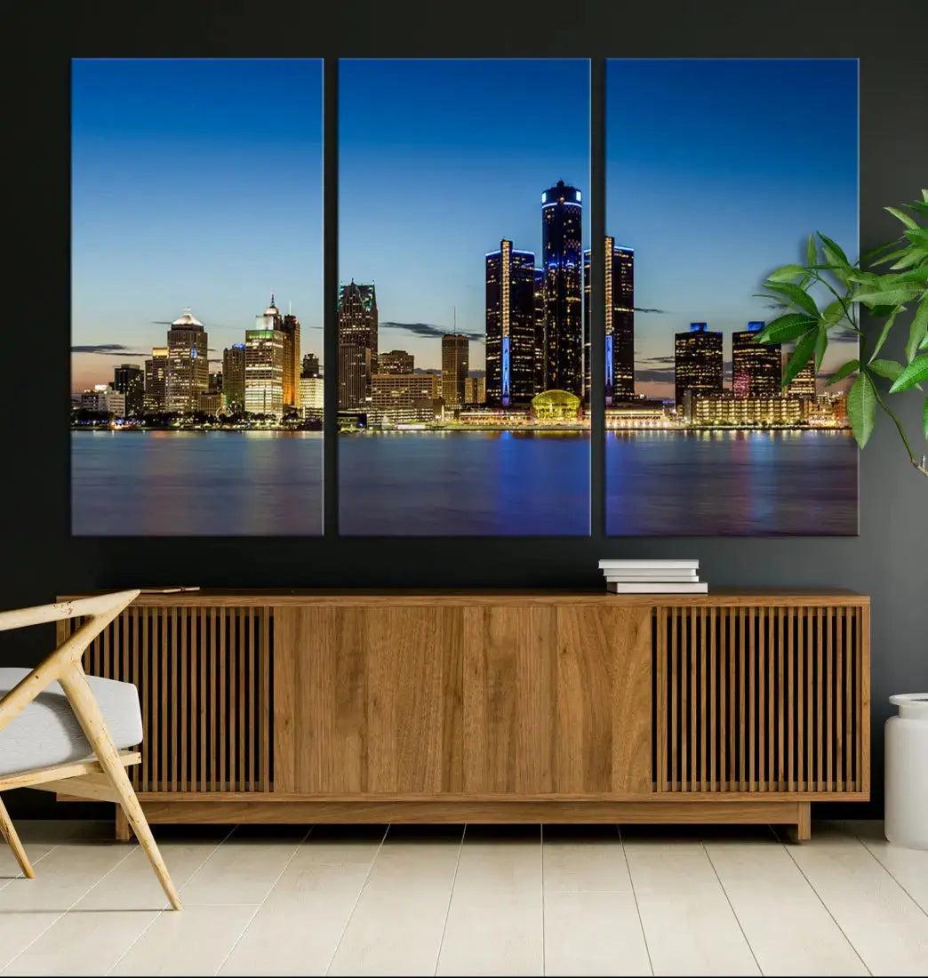 Extra Large Detroit Ohio Skyline Cityscape Large Wall Art Canvas Print