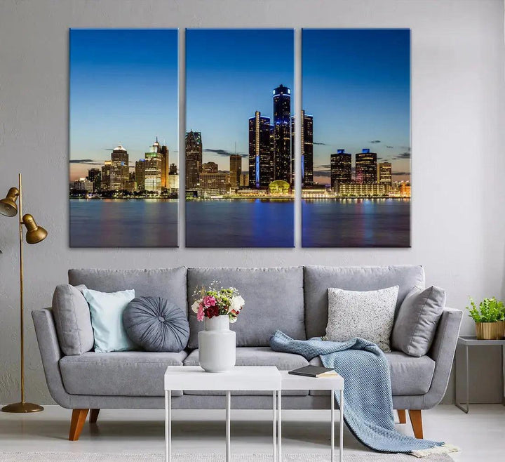 Extra Large Detroit Ohio Skyline Cityscape Large Wall Art Canvas Print