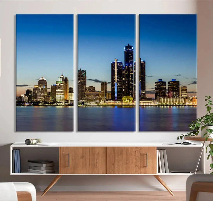 Extra Large Detroit Ohio Skyline Cityscape Large Wall Art Canvas Print