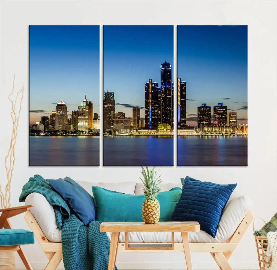 Extra Large Detroit Ohio Skyline Cityscape Large Wall Art Canvas Print