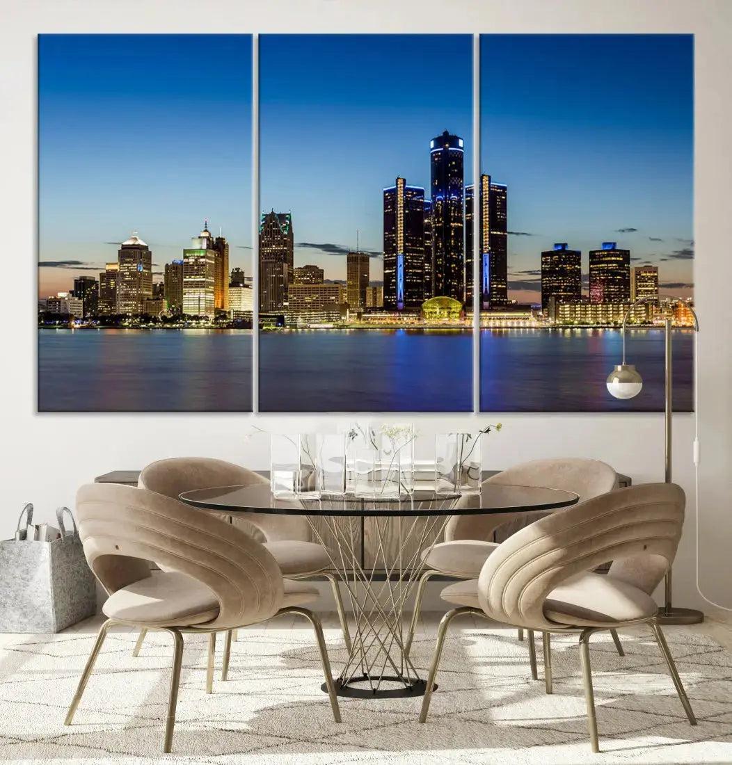 Extra Large Detroit Ohio Skyline Cityscape Large Wall Art Canvas Print