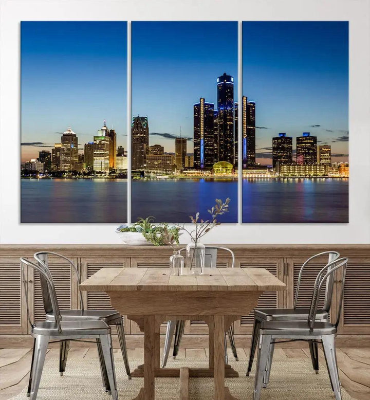 Extra Large Detroit Ohio Skyline Cityscape Large Wall Art Canvas Print