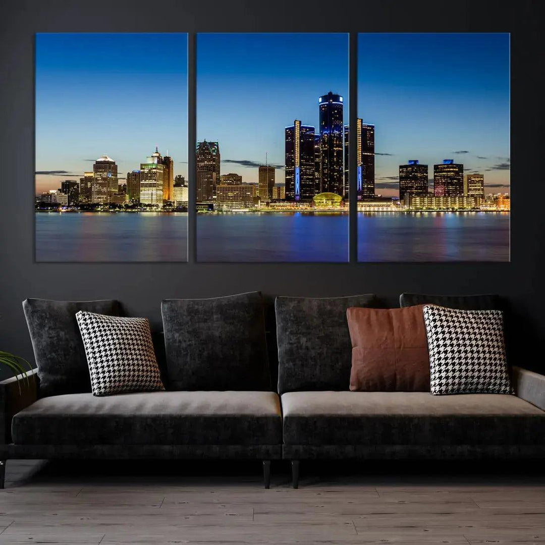 Extra Large Detroit Ohio Skyline Cityscape Large Wall Art Canvas Print