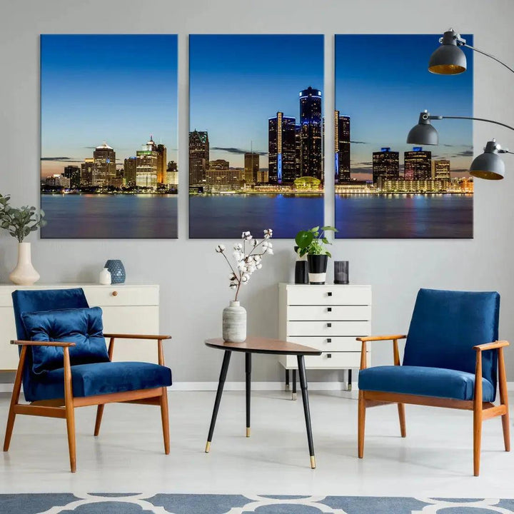 Extra Large Detroit Ohio Skyline Cityscape Large Wall Art Canvas Print