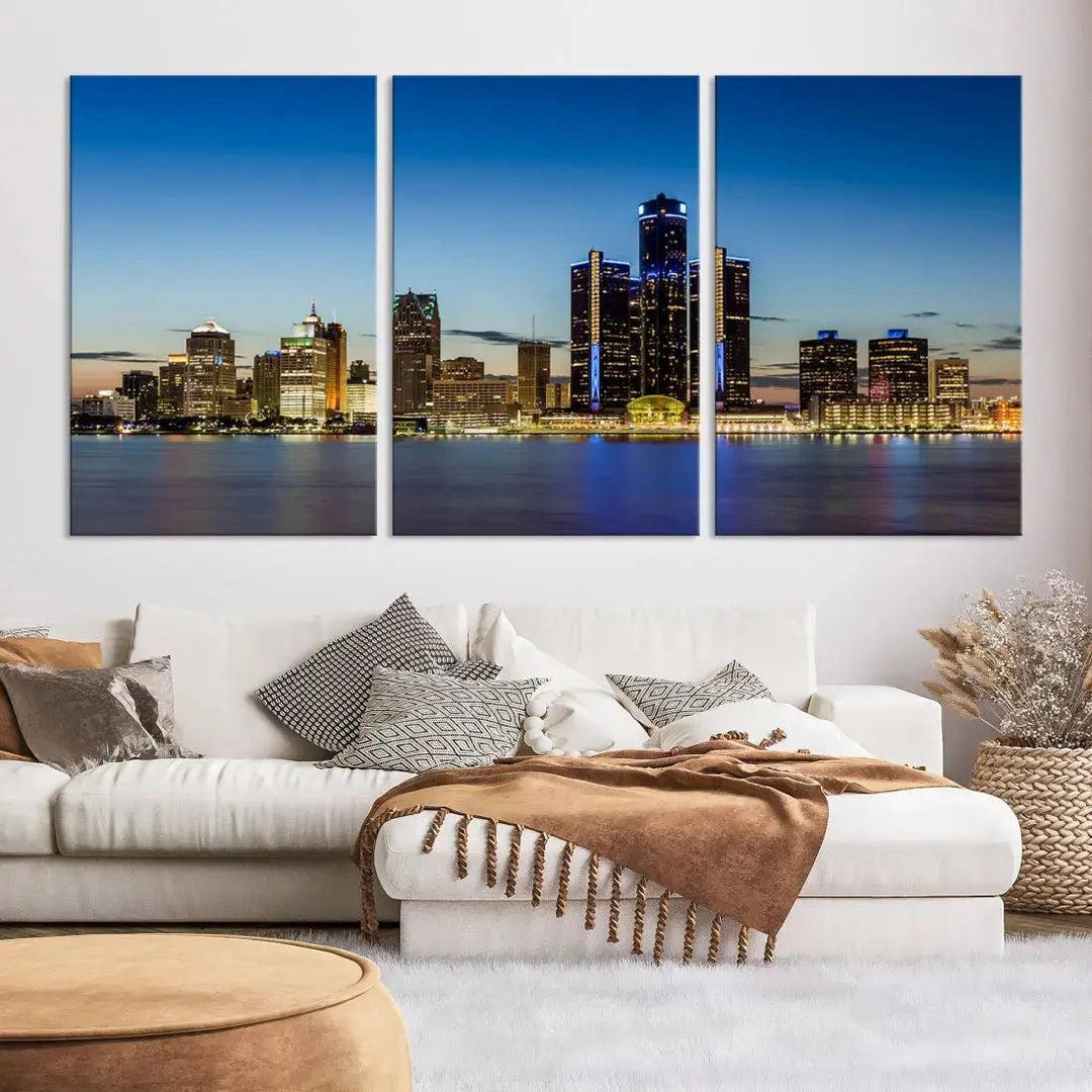 Extra Large Detroit Ohio Skyline Cityscape Large Wall Art Canvas Print