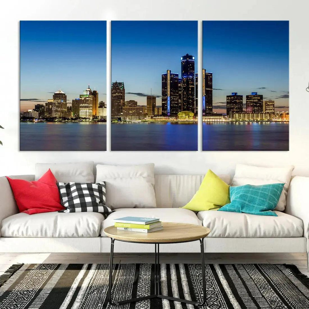 Extra Large Detroit Ohio Skyline Cityscape Large Wall Art Canvas Print