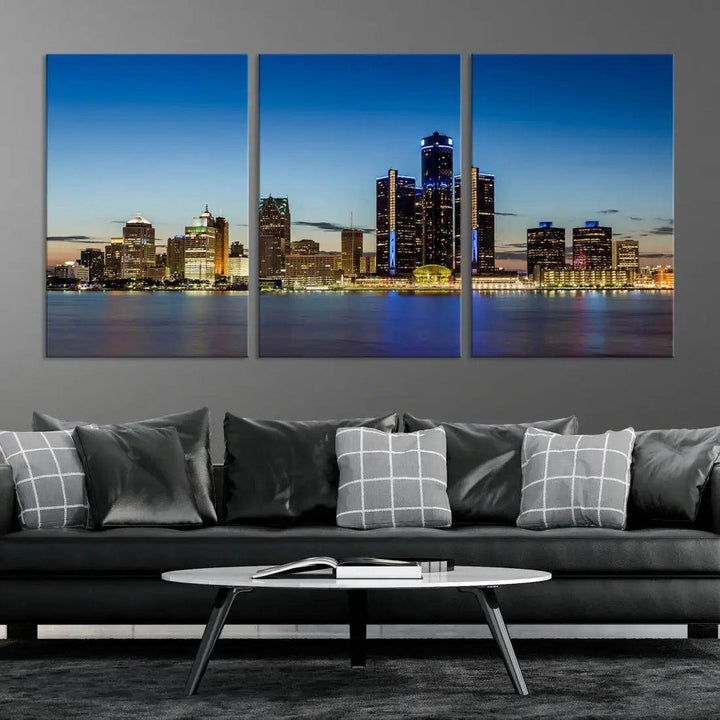 Extra Large Detroit Ohio Skyline Cityscape Large Wall Art Canvas Print