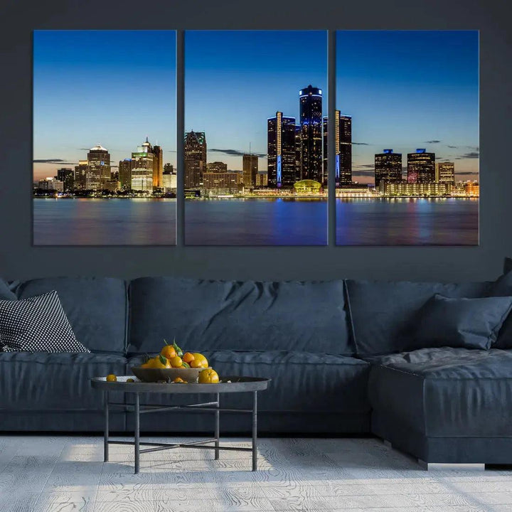 Extra Large Detroit Ohio Skyline Cityscape Large Wall Art Canvas Print