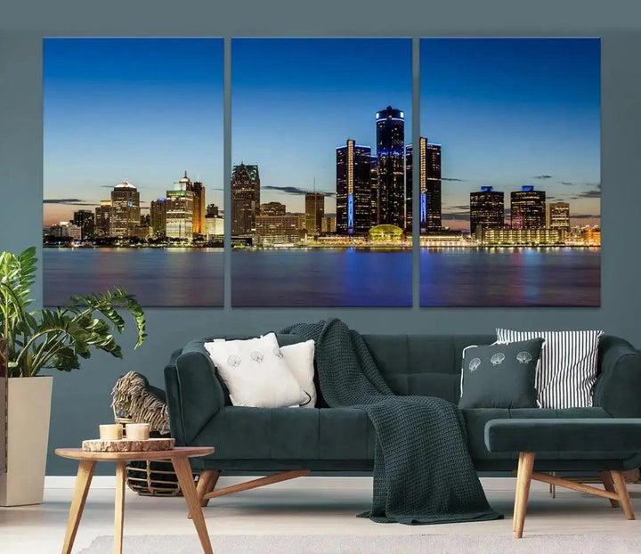 Extra Large Detroit Ohio Skyline Cityscape Large Wall Art Canvas Print