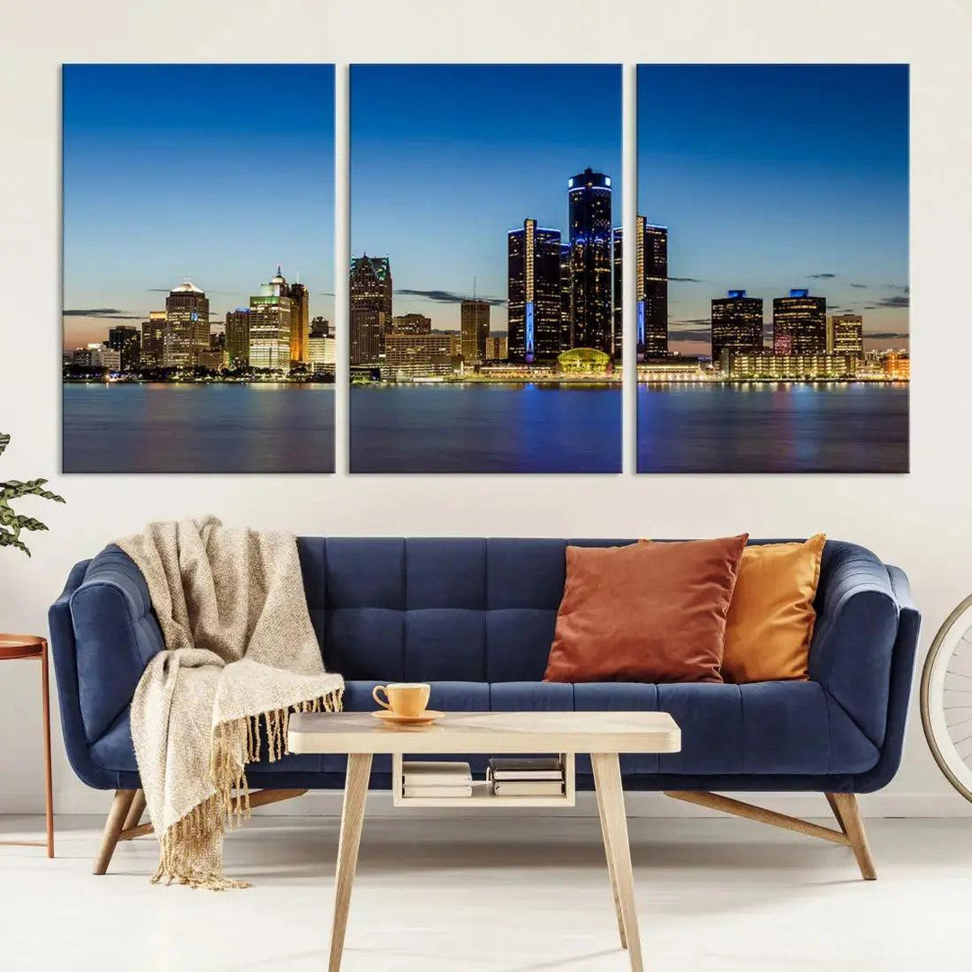 Extra Large Detroit Ohio Skyline Cityscape Large Wall Art Canvas Print