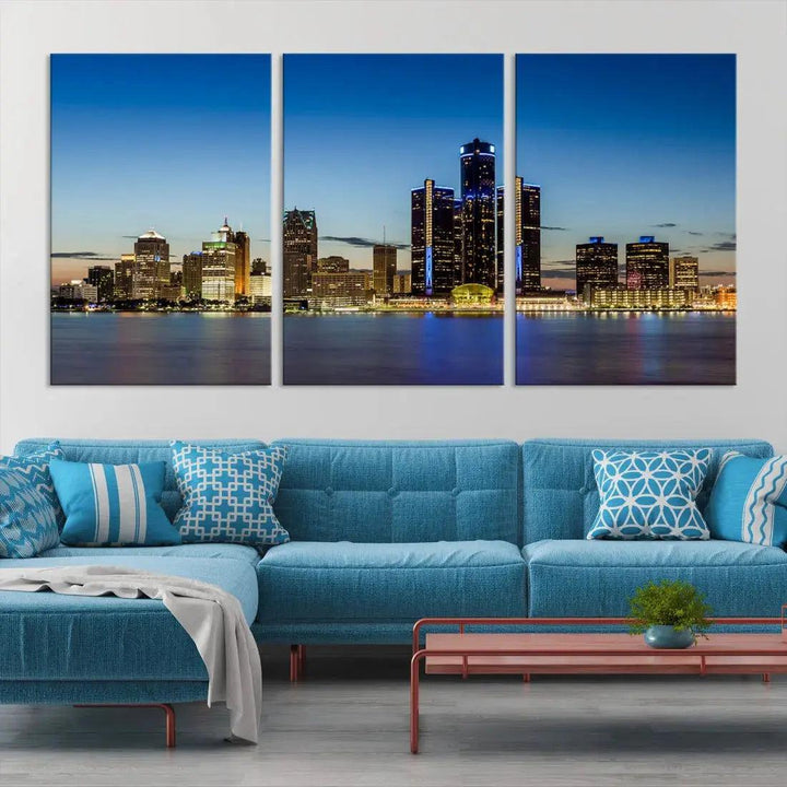 Extra Large Detroit Ohio Skyline Cityscape Large Wall Art Canvas Print