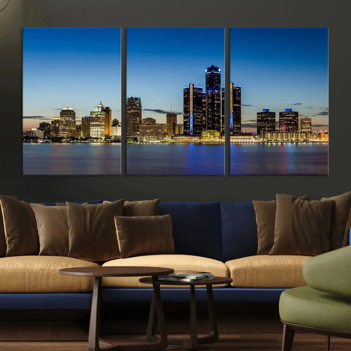 Extra Large Detroit Ohio Skyline Cityscape Large Wall Art Canvas Print