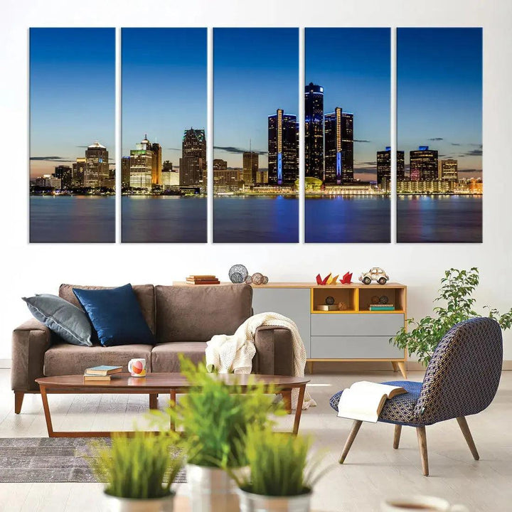 Extra Large Detroit Ohio Skyline Cityscape Large Wall Art Canvas Print