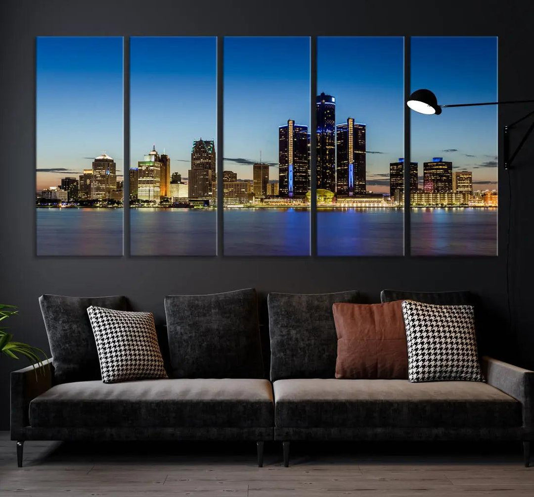 Extra Large Detroit Ohio Skyline Cityscape Large Wall Art Canvas Print