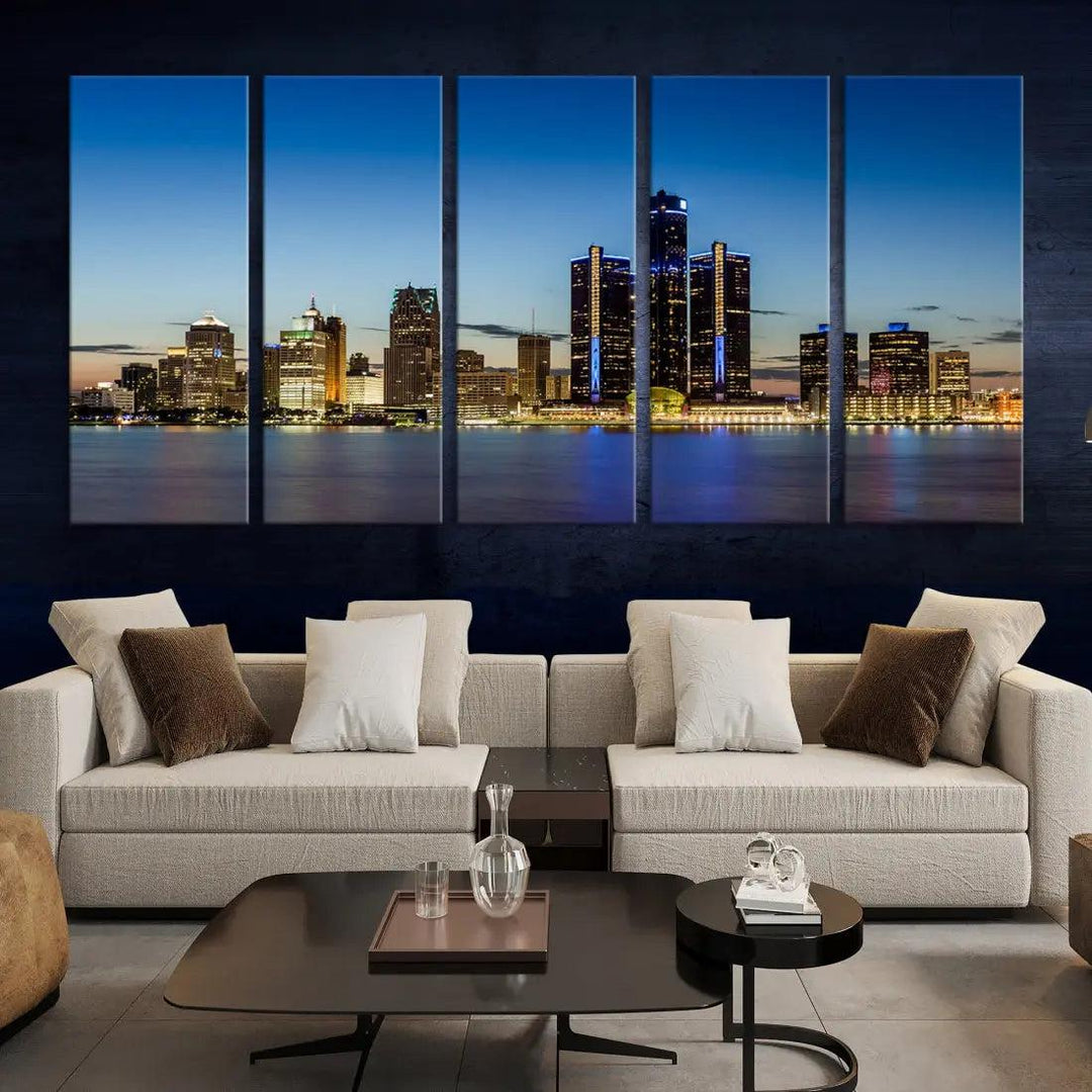 Extra Large Detroit Ohio Skyline Cityscape Large Wall Art Canvas Print