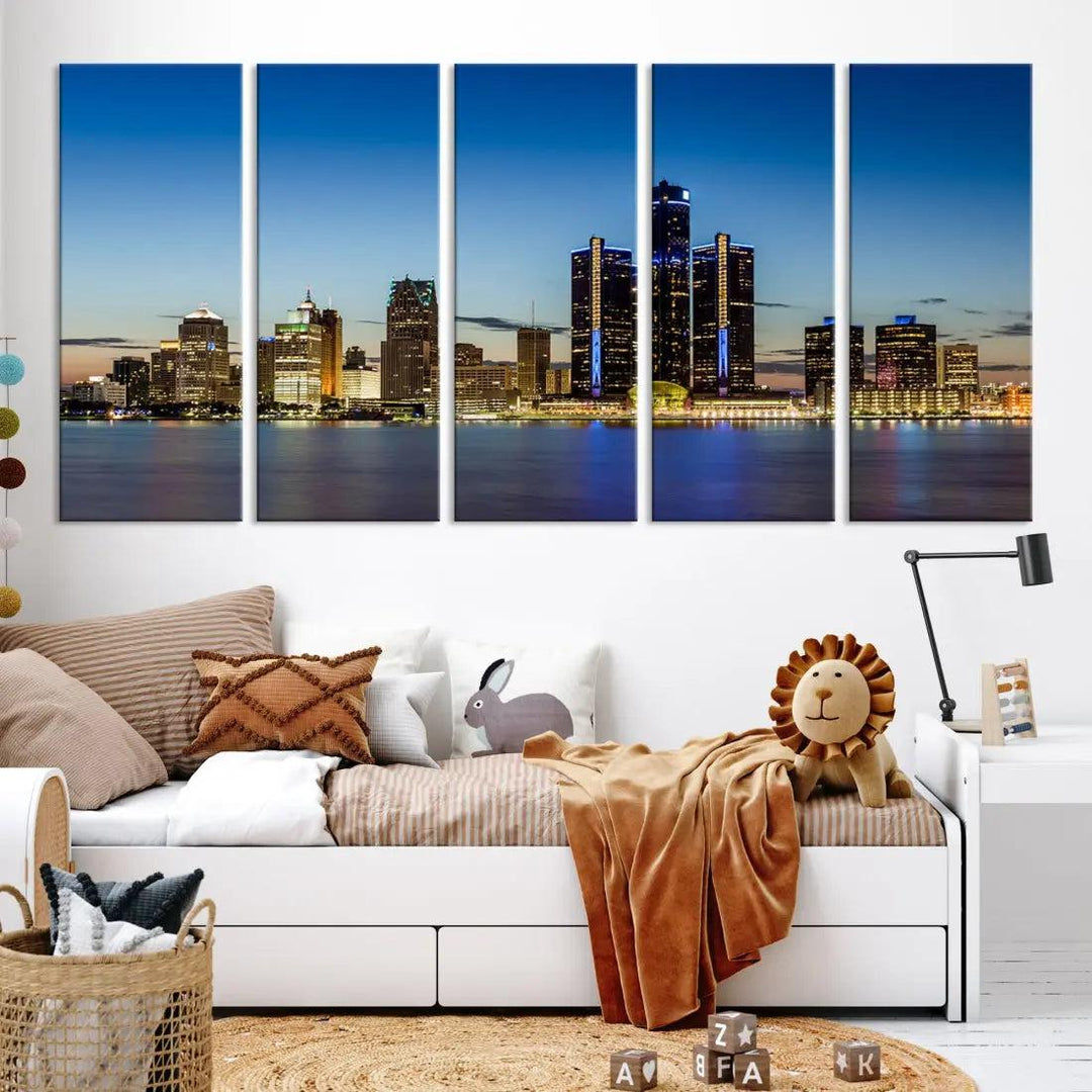 Extra Large Detroit Ohio Skyline Cityscape Large Wall Art Canvas Print