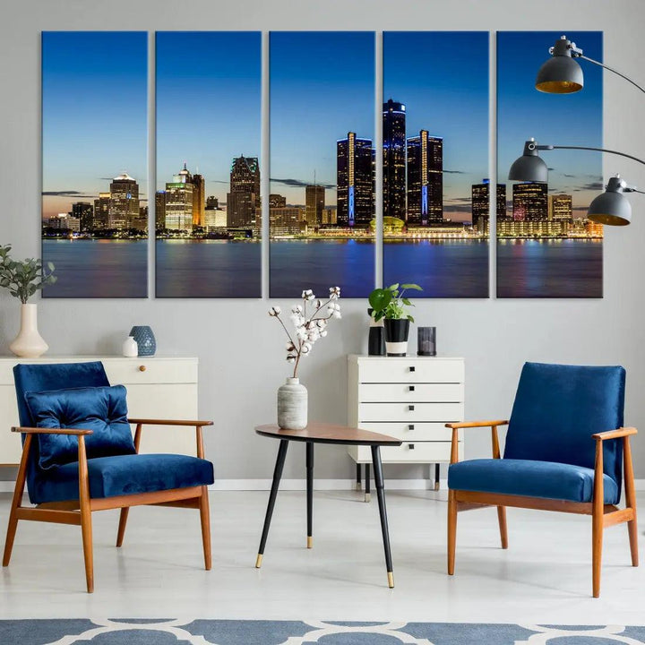 Extra Large Detroit Ohio Skyline Cityscape Large Wall Art Canvas Print