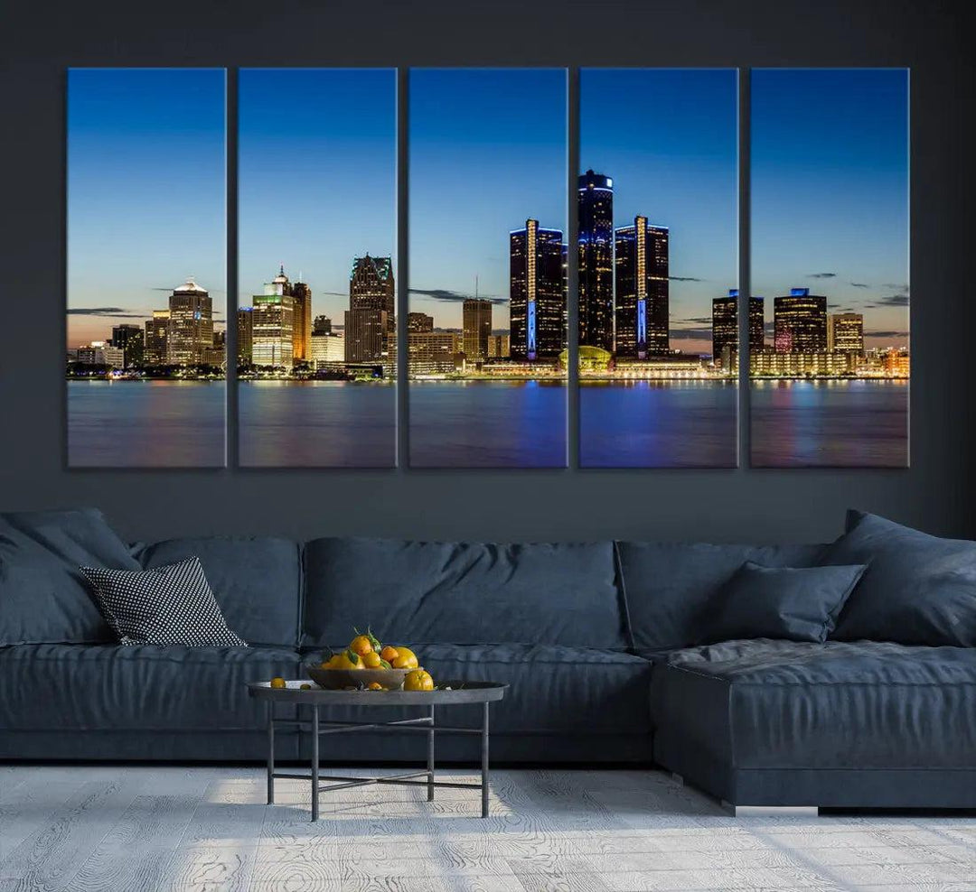 Extra Large Detroit Ohio Skyline Cityscape Large Wall Art Canvas Print