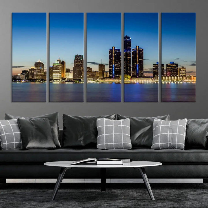 Extra Large Detroit Ohio Skyline Cityscape Large Wall Art Canvas Print