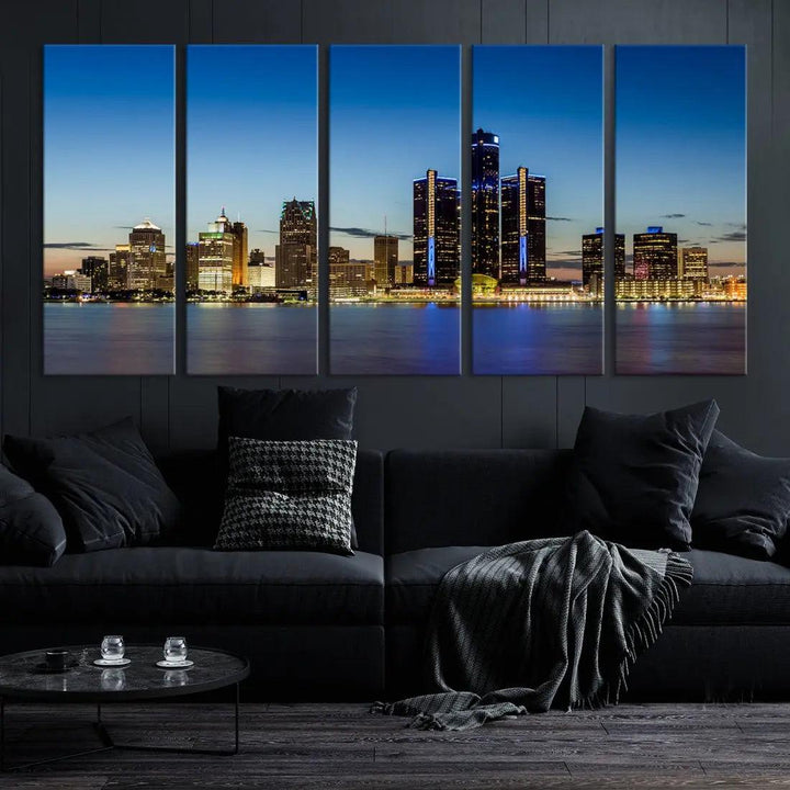 Extra Large Detroit Ohio Skyline Cityscape Large Wall Art Canvas Print