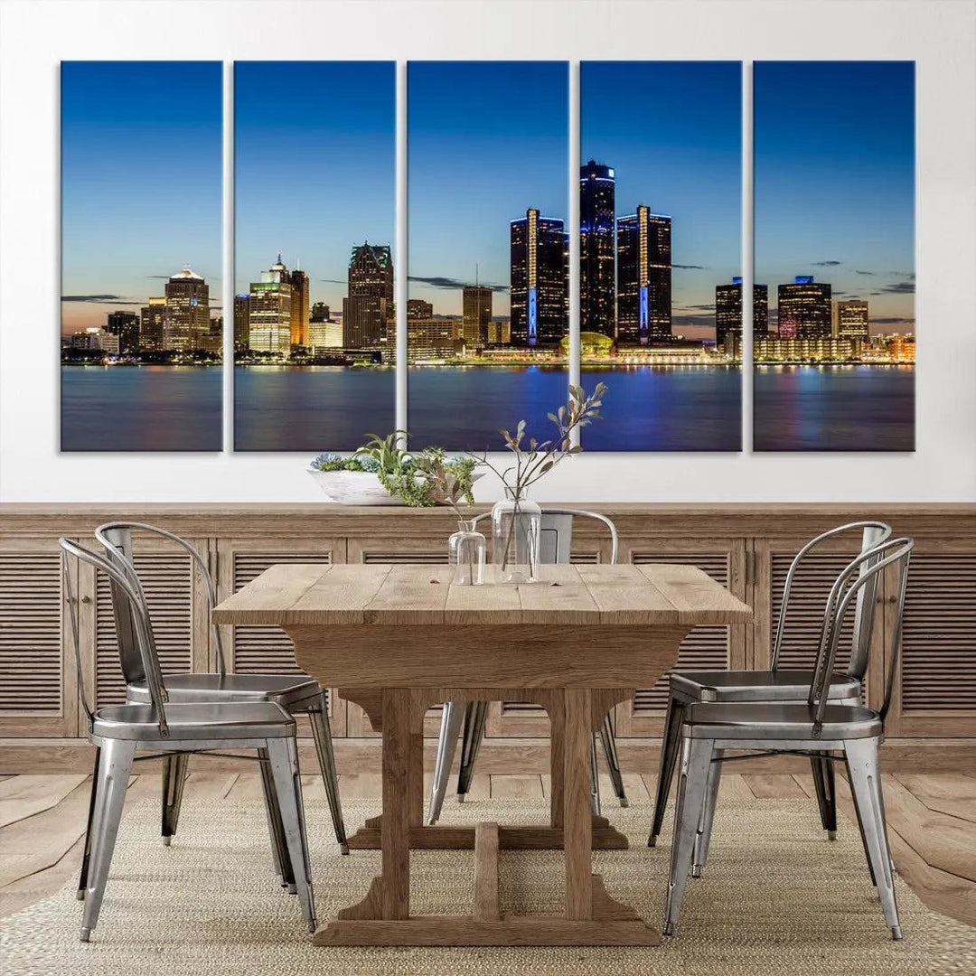 Extra Large Detroit Ohio Skyline Cityscape Large Wall Art Canvas Print