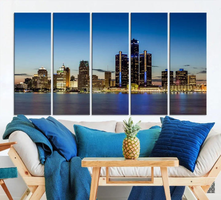 Extra Large Detroit Ohio Skyline Cityscape Large Wall Art Canvas Print