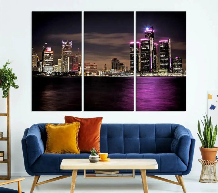 Extra Large Detroit Towers Skyline Cityscape Wall Art Canvas Print