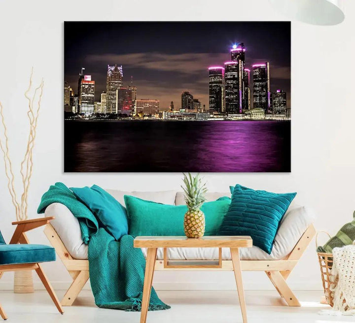 Extra Large Detroit Towers Skyline Cityscape Wall Art Canvas Print