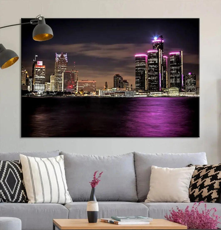 Extra Large Detroit Towers Skyline Cityscape Wall Art Canvas Print