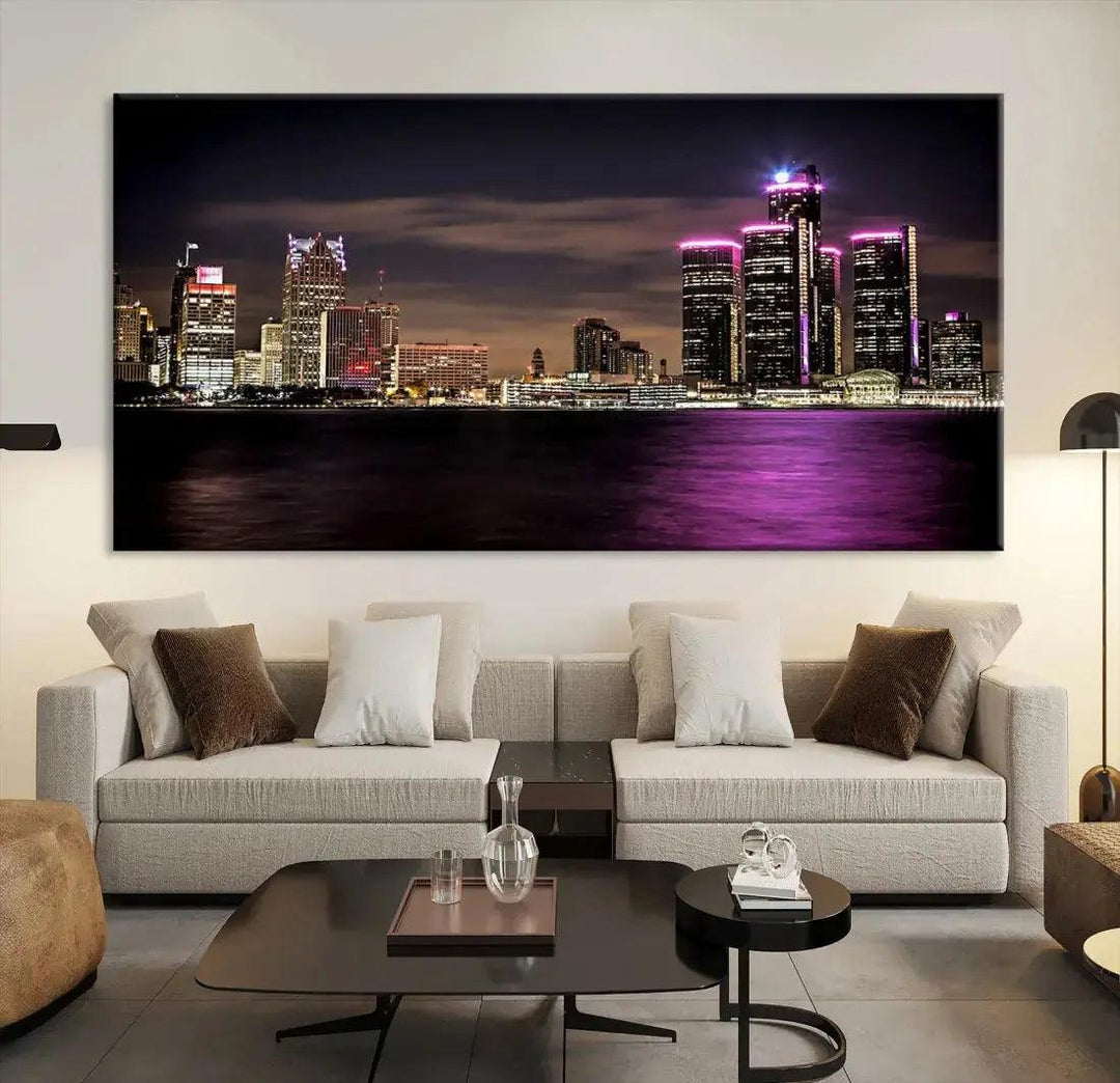 Extra Large Detroit Towers Skyline Cityscape Wall Art Canvas Print