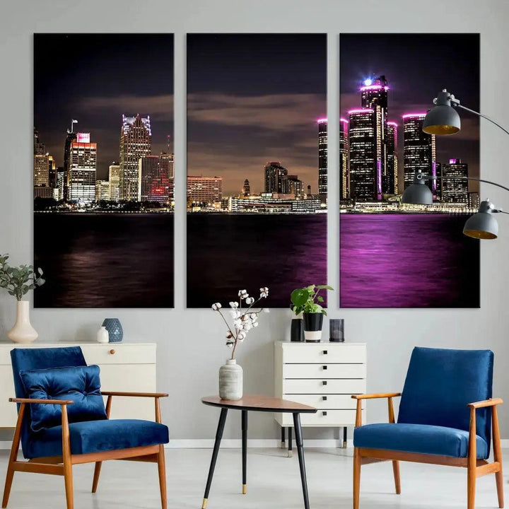 Extra Large Detroit Towers Skyline Cityscape Wall Art Canvas Print