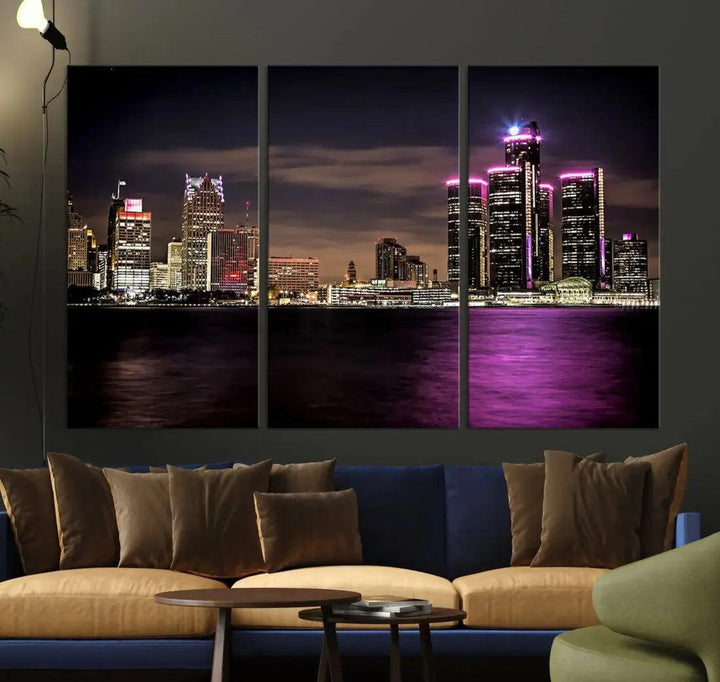 Extra Large Detroit Towers Skyline Cityscape Wall Art Canvas Print