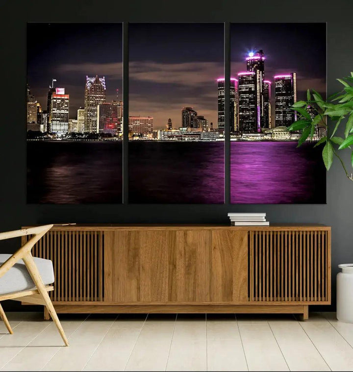 Extra Large Detroit Towers Skyline Cityscape Wall Art Canvas Print