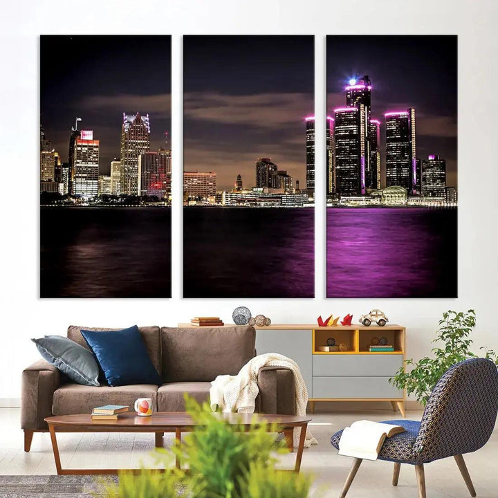 Extra Large Detroit Towers Skyline Cityscape Wall Art Canvas Print