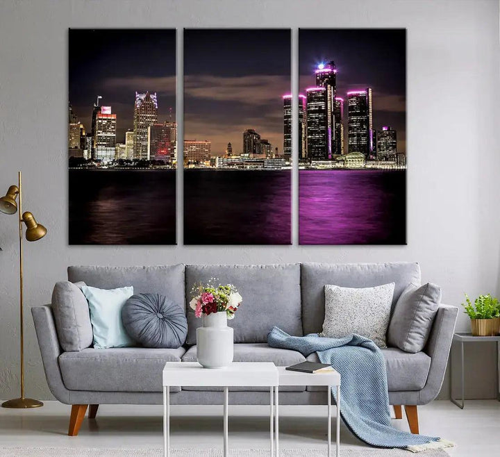 Extra Large Detroit Towers Skyline Cityscape Wall Art Canvas Print