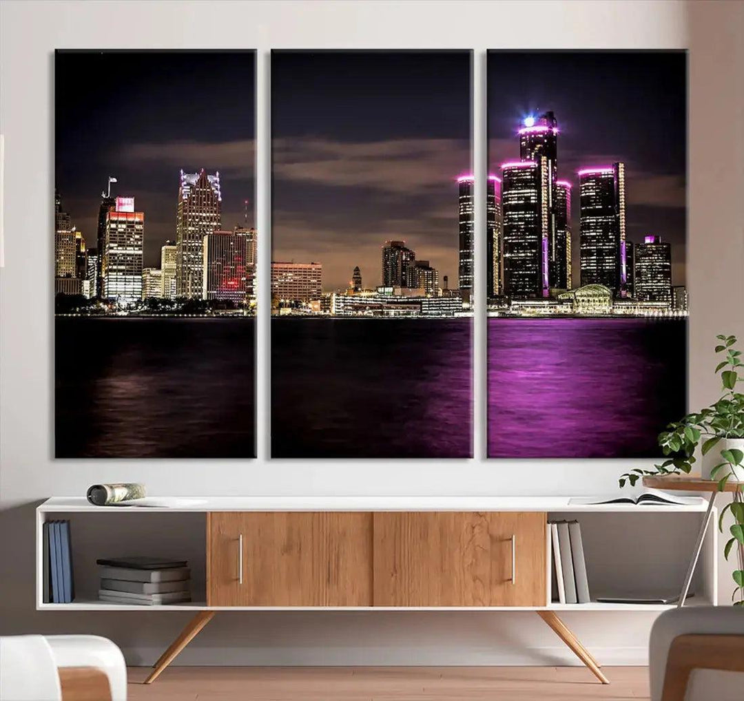 Extra Large Detroit Towers Skyline Cityscape Wall Art Canvas Print